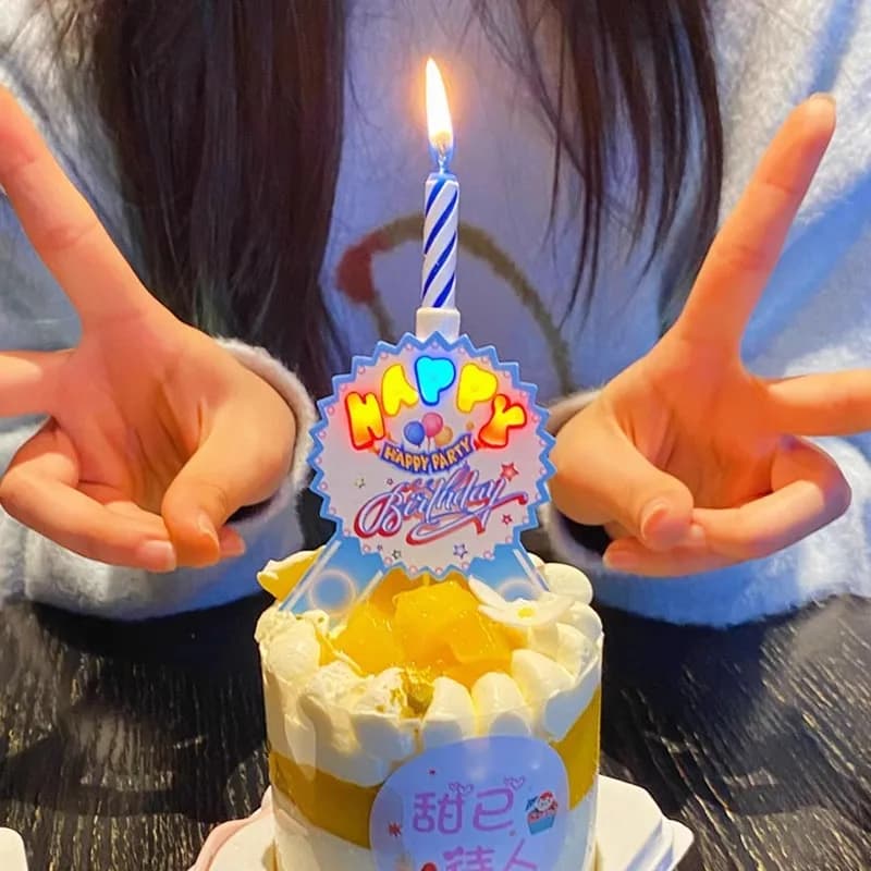 Birthday candles, electronic music singing, festive atmosphere, cake plug-in with creative decoration, sounds, bright