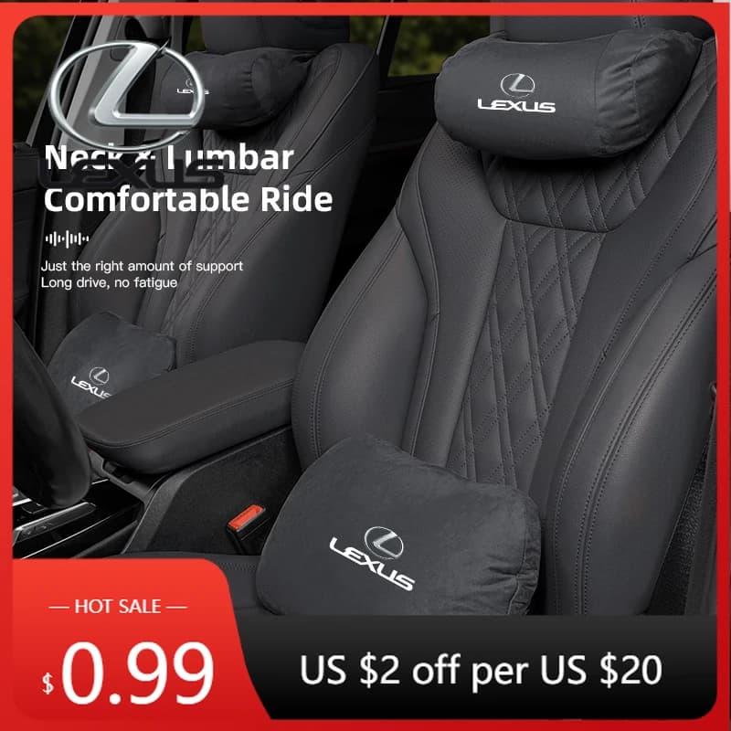 Adesivi Interni di Lusso in Camoscio per Auto, Supporto per Poggiatesta e Cuscino Lombare per Lexus FSPORT LBX NX RX 350h 450h ES UX 300e