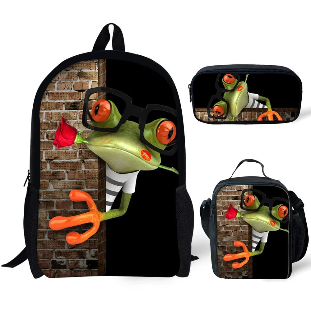 2026 Harajuku Popular Funny Frog 3pcs/Set Backpack 3D Print School Student Bookbag Anime Laptop Daypack Lunch Bag Pencil Case