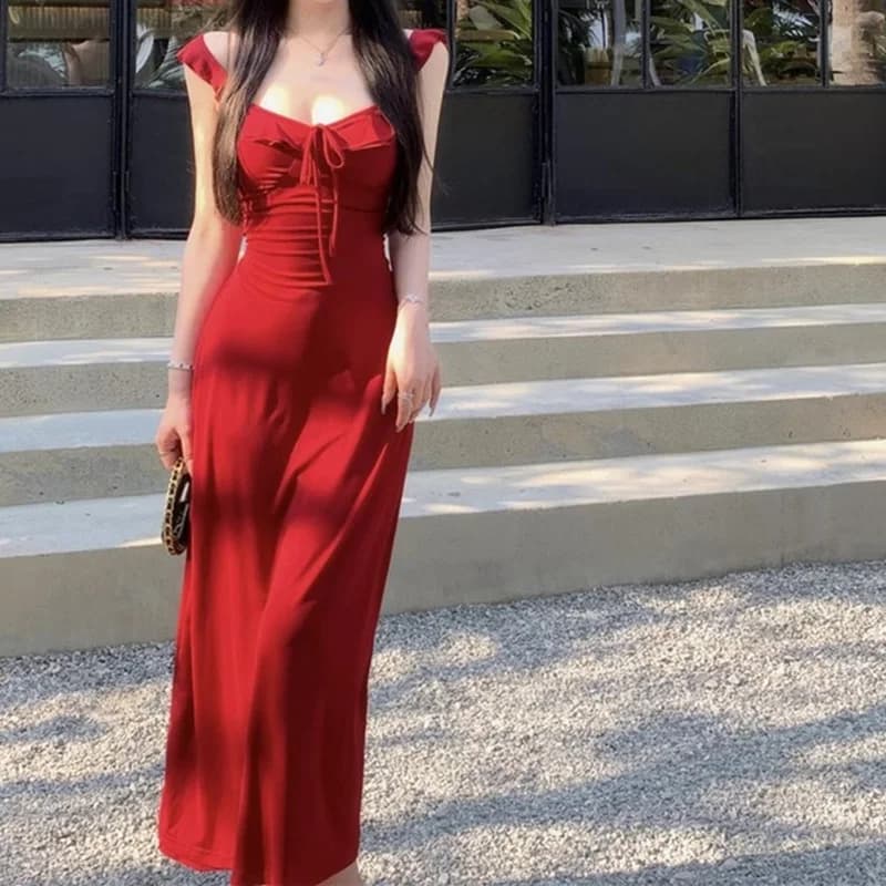 Abiti da donna estivi con fasciatura senza schienale per feste da donna, per le vacanze quotidiane, per il tempo libero, abito da sposa lungo estetico delicato femminile