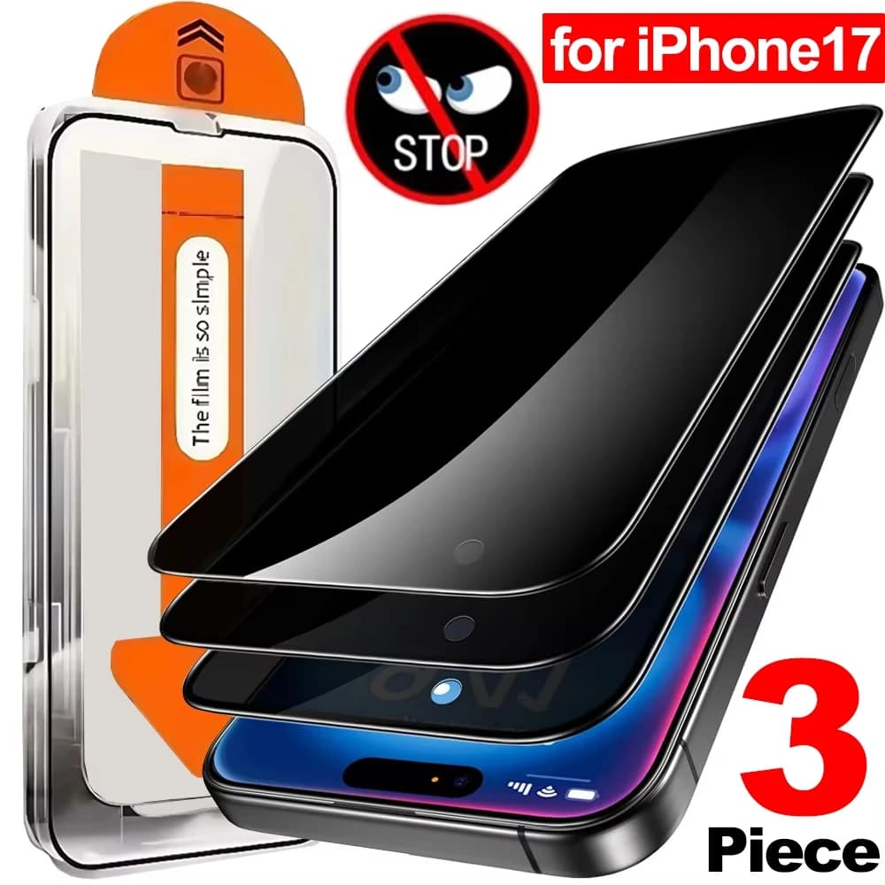 Proteggi schermo in vetro temperato anti-spia da 3 pezzi per IPhone 17 16 15 14 13 12 11Pro Max 17Air Pellicola privata con cornice di installazione