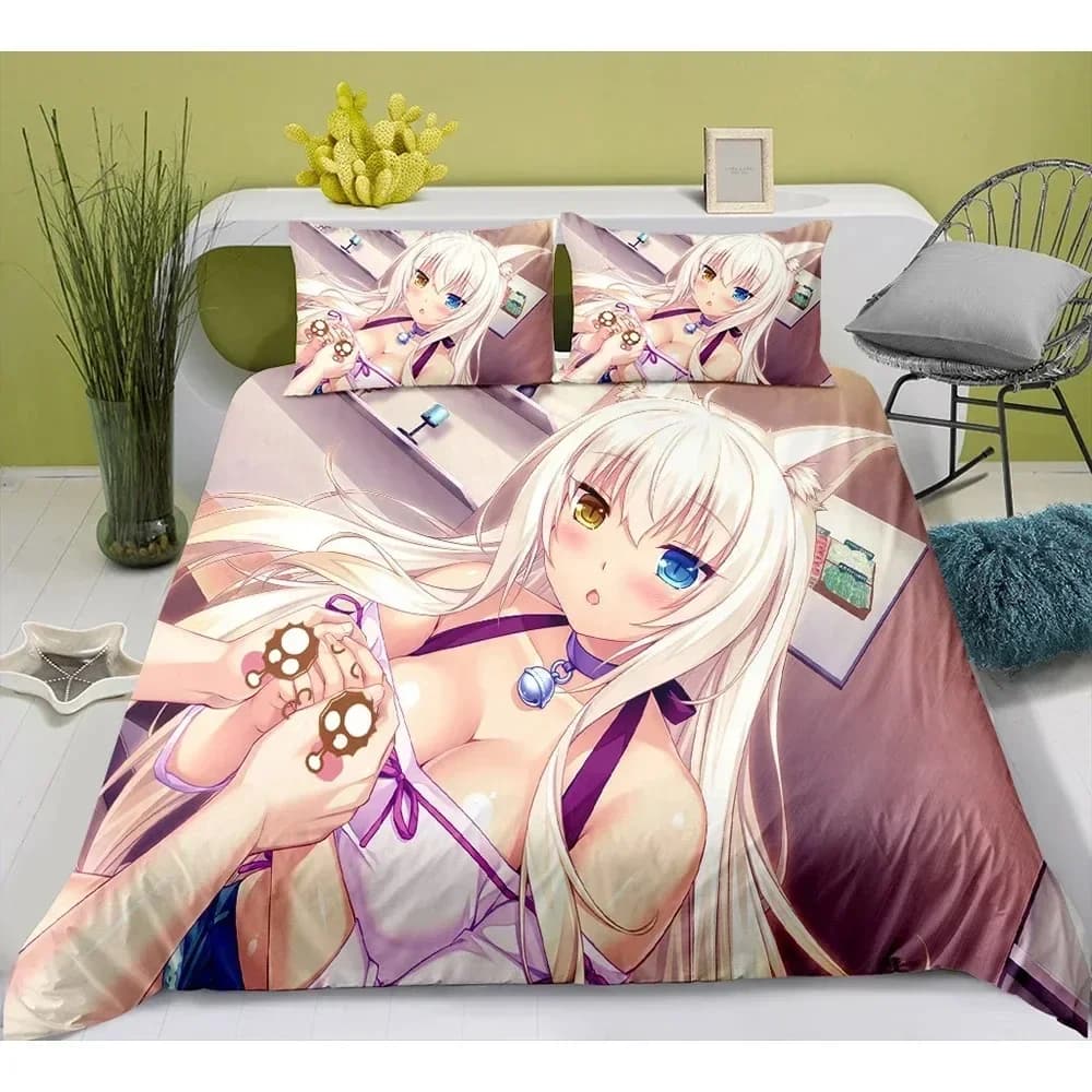 Nice anime cat maid model NEKOPARA set of bedding game print headdress and pillowcase bedroom decorating for teenagers Otaku
