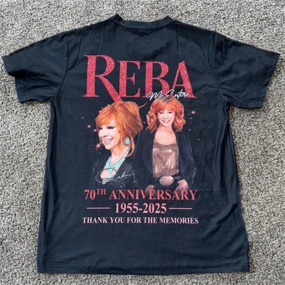 La maglietta Reba McEntire per il 70° anniversario Grazie per i ricordi sollevata su Reba