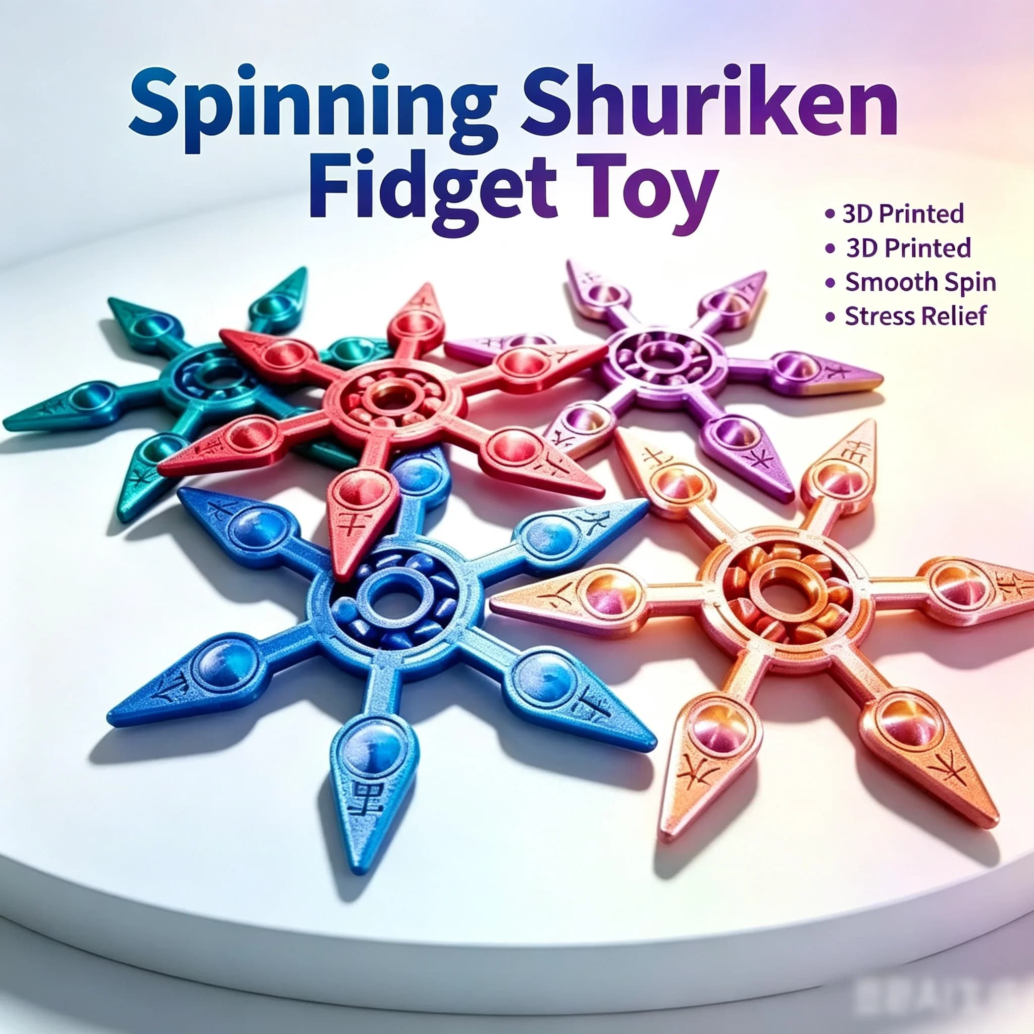 3D Printed Shuriken Fidget Spinner, Smooth Rotating Ninja Dart Hand Spinner, Stress Relief Sensory Toy for Kids & Adults, Party