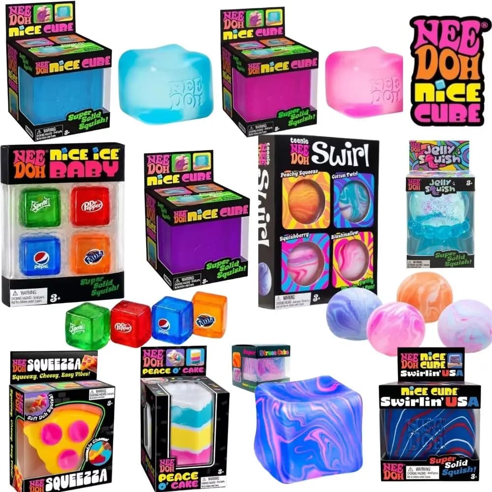 Schylling Nee Doh Nice Cube Giocattolo Sensoriale Antistress, Cubo Spremibile per Alleviare lo Stress, Regalo Colorato per Bambini e Adulti