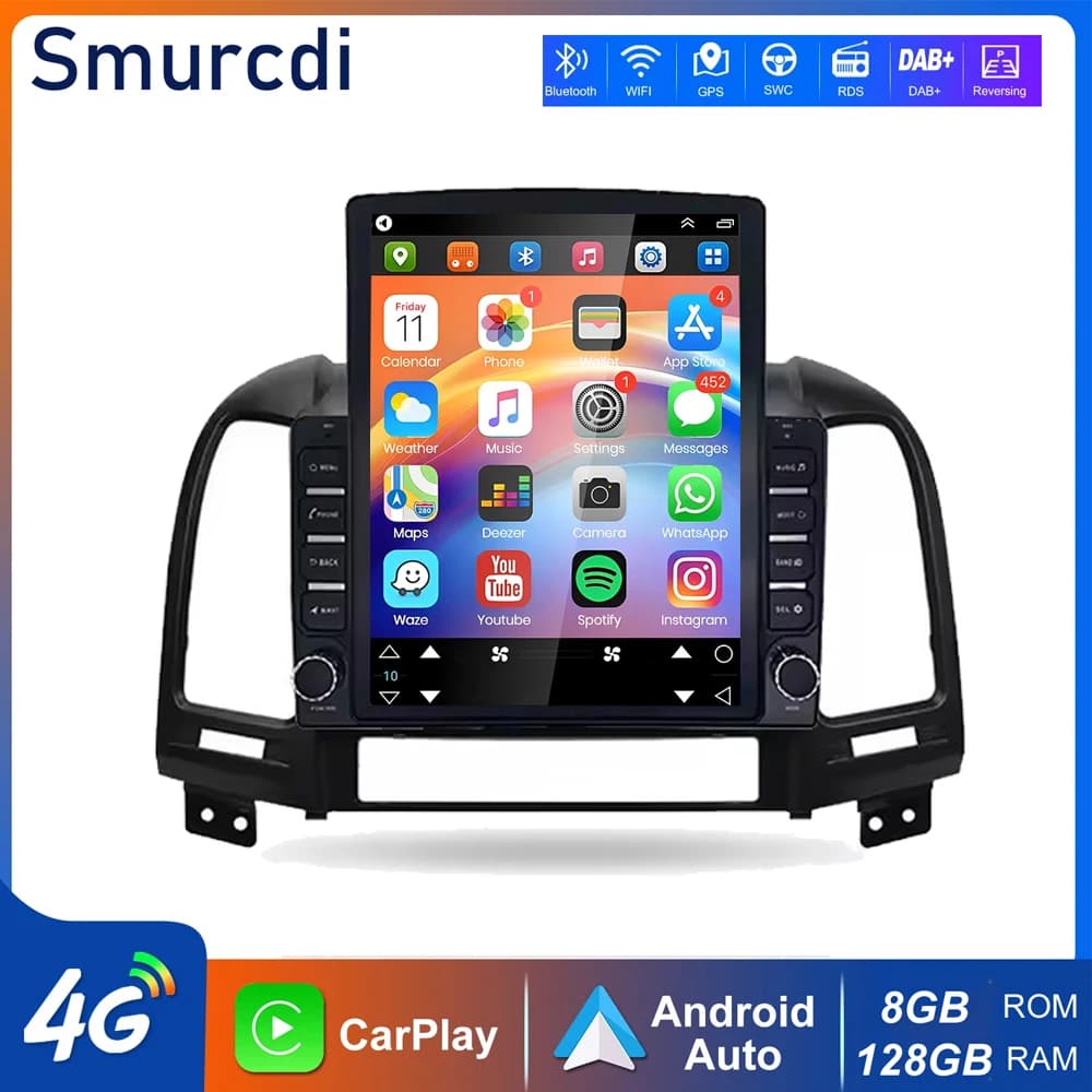 9.7" Android 16 Carplay Auto For Hyundai Santa Fe 2 2006 - 2012 Car Radio Multimedia Video Player Vertical Screen Head Unit