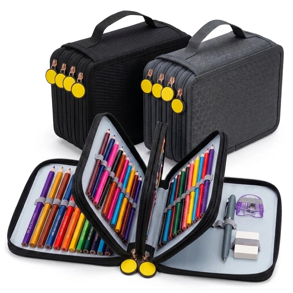 72 Slots 4 Layers Pencil Case Large Capacity Canvas Pen Bag Marker Holder Storage Organizer Pouch Handle Art Office Supplies