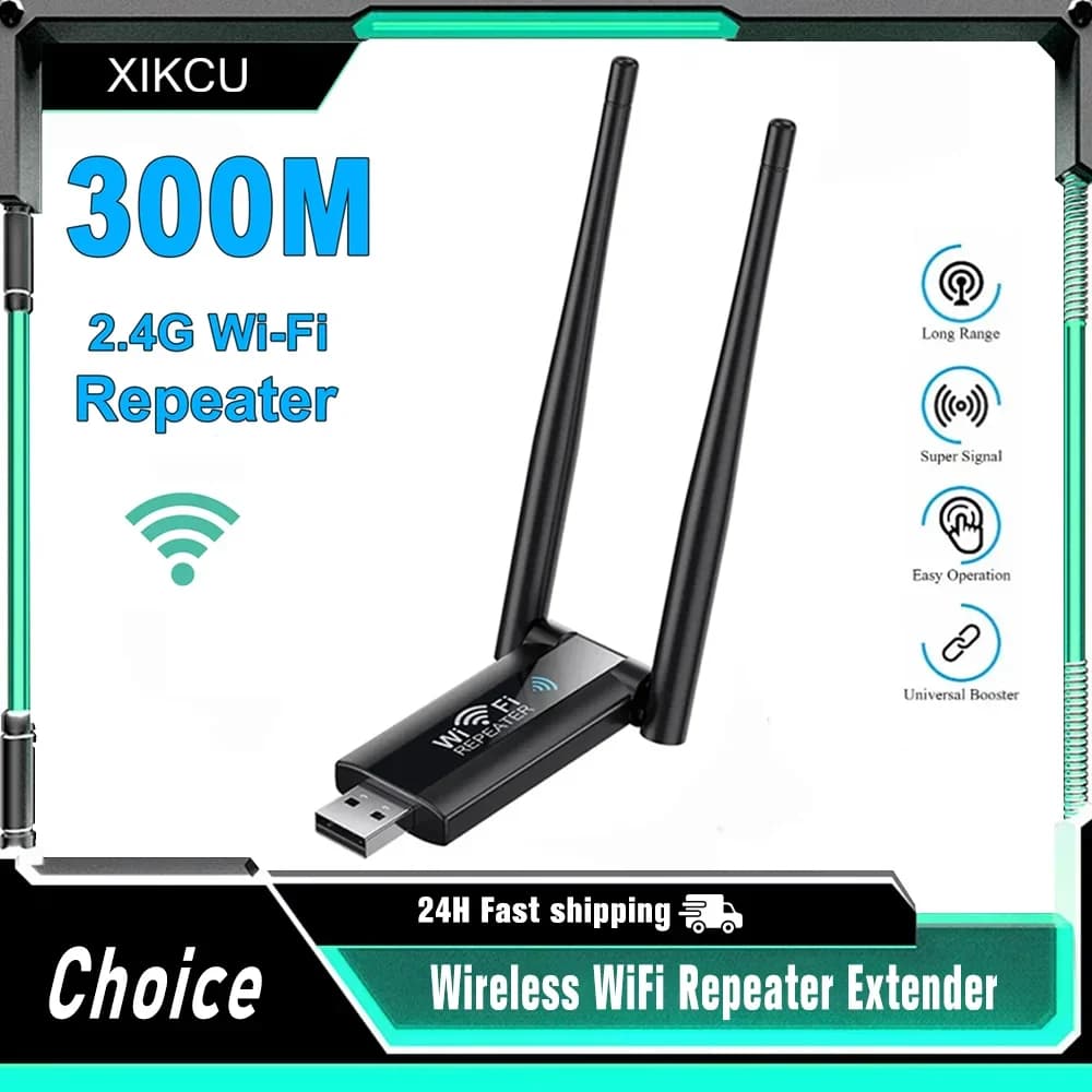 Ripetitore WiFi USB Wireless 2.4G 300Mbps, Amplificatore di Segnale WiFi a Lungo Raggio, Estensore di Rete Domestica