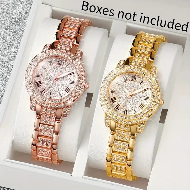 Orologi da donna di lusso con diamanti Bracciale Hip Hop Orologio al quarzo da donna Orologio da polso da donna in oro rosa Cristallo lucido Reloj Mujer