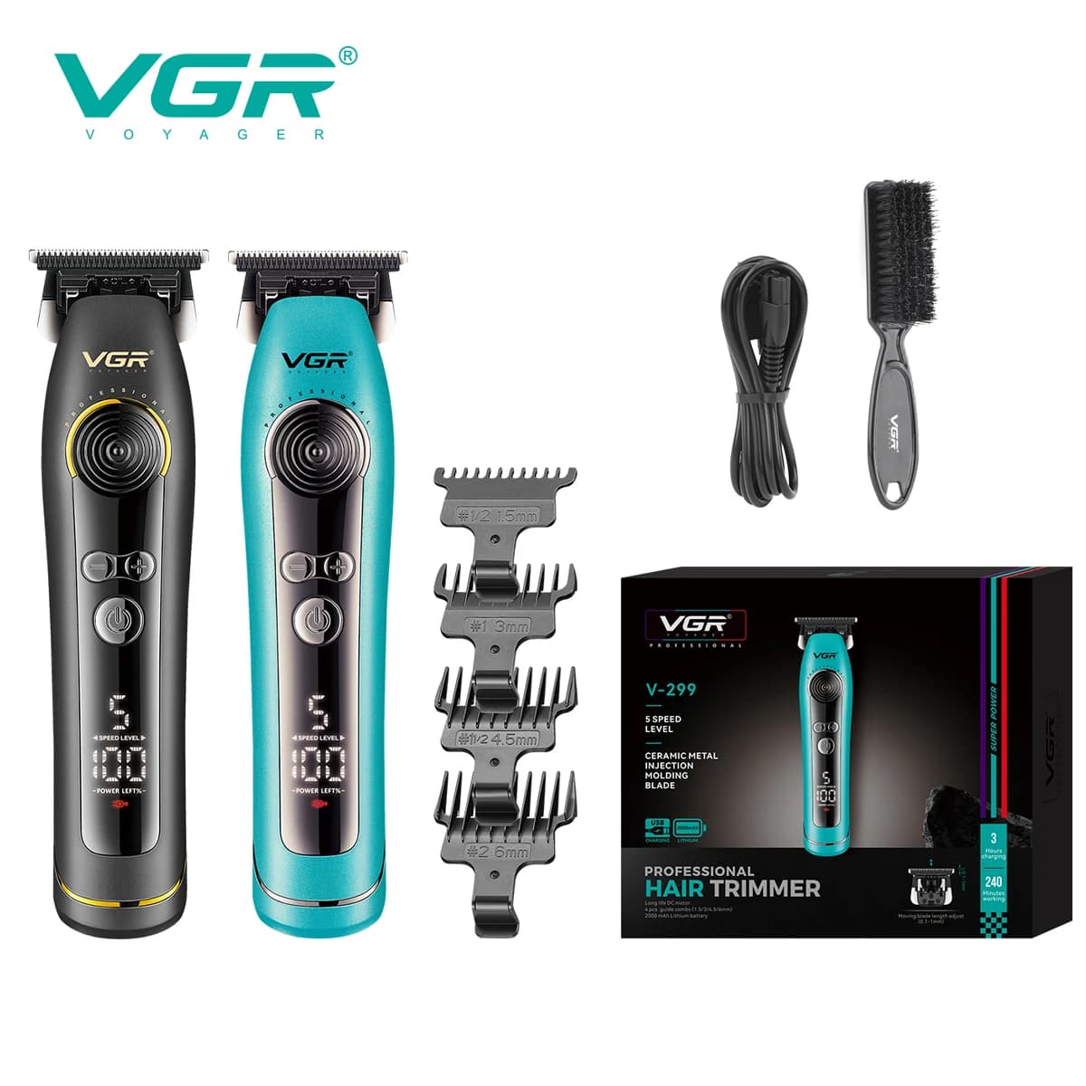 Tagliacapelli elettrico VGR con 9000 giri/min per uomo, parrucchiere con display digitale LCD, tagliacapelli per intaglio testa a olio per uso domestico V-299