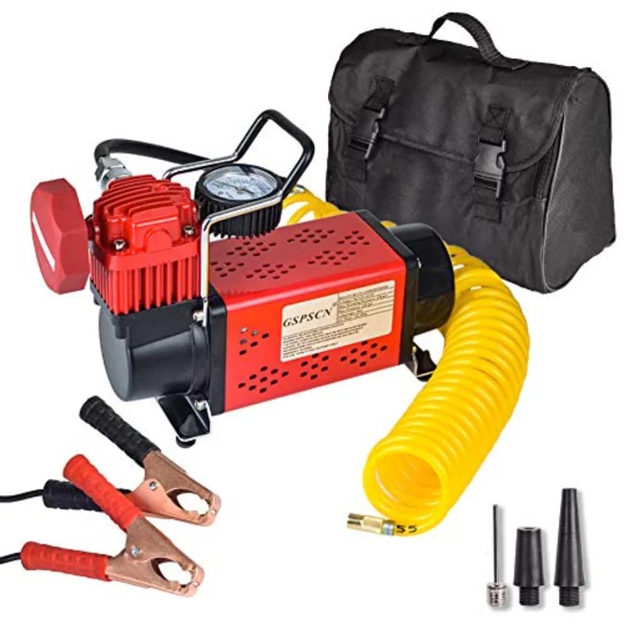 Pompa portatile per compressore d'aria 12V 150PSI Gonfiatore per pneumatici rosso per auto camion RV ATV Palline per bici Tosaerba e altri gonfiabili pesanti