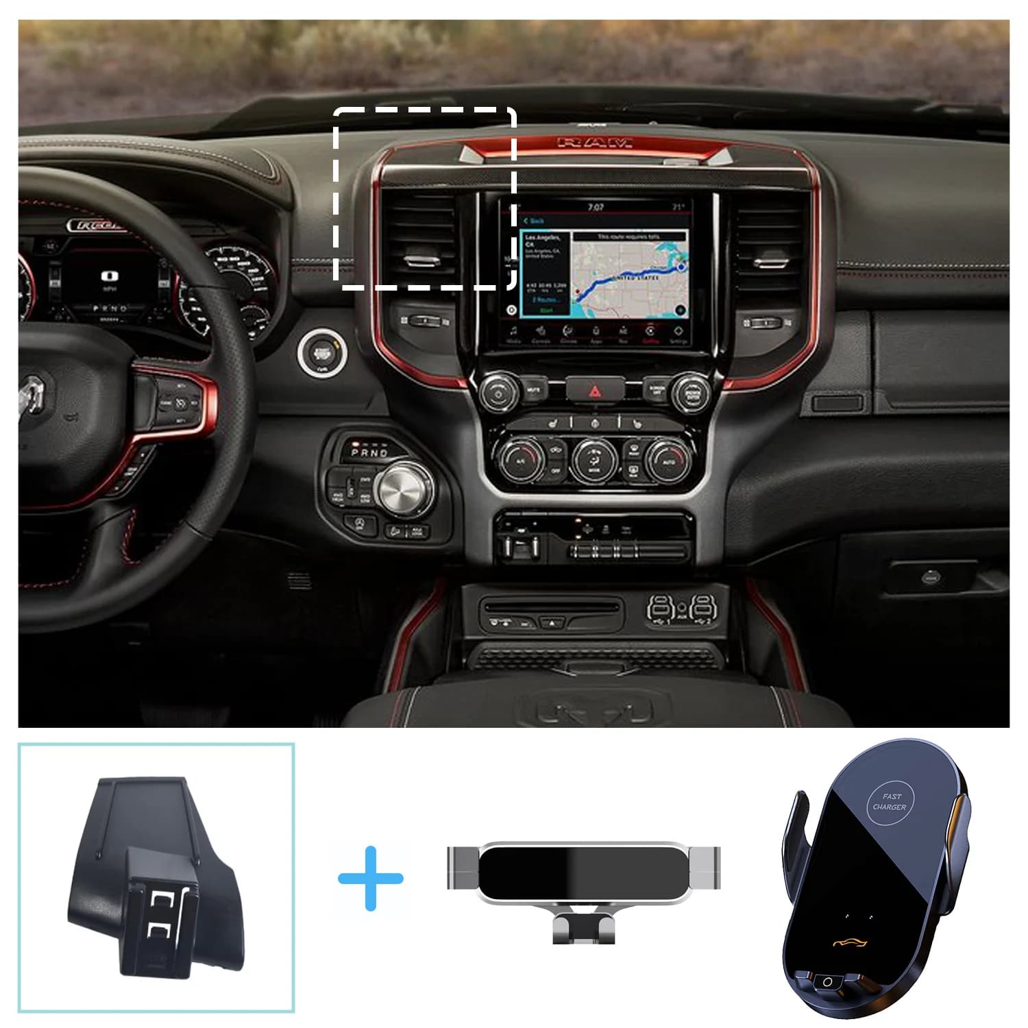 Per Ram 1500 2019 2020 2021 2022 2023 2024 Supporto per telefono per auto Staffa di ricarica wireless Base Gravity Stand Accessori per montaggio su telefono