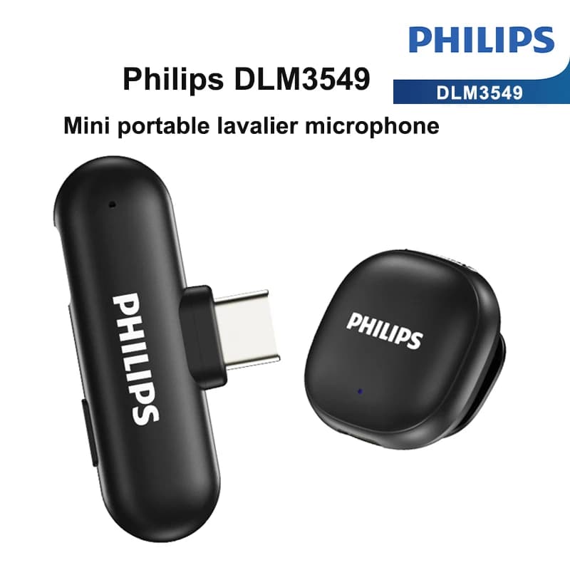 PHILIPS DLM3549 Wireless Microphone Mini Portable Lavalier Microphone Live Streaming AI Intelligent Noise Reduction Microphone