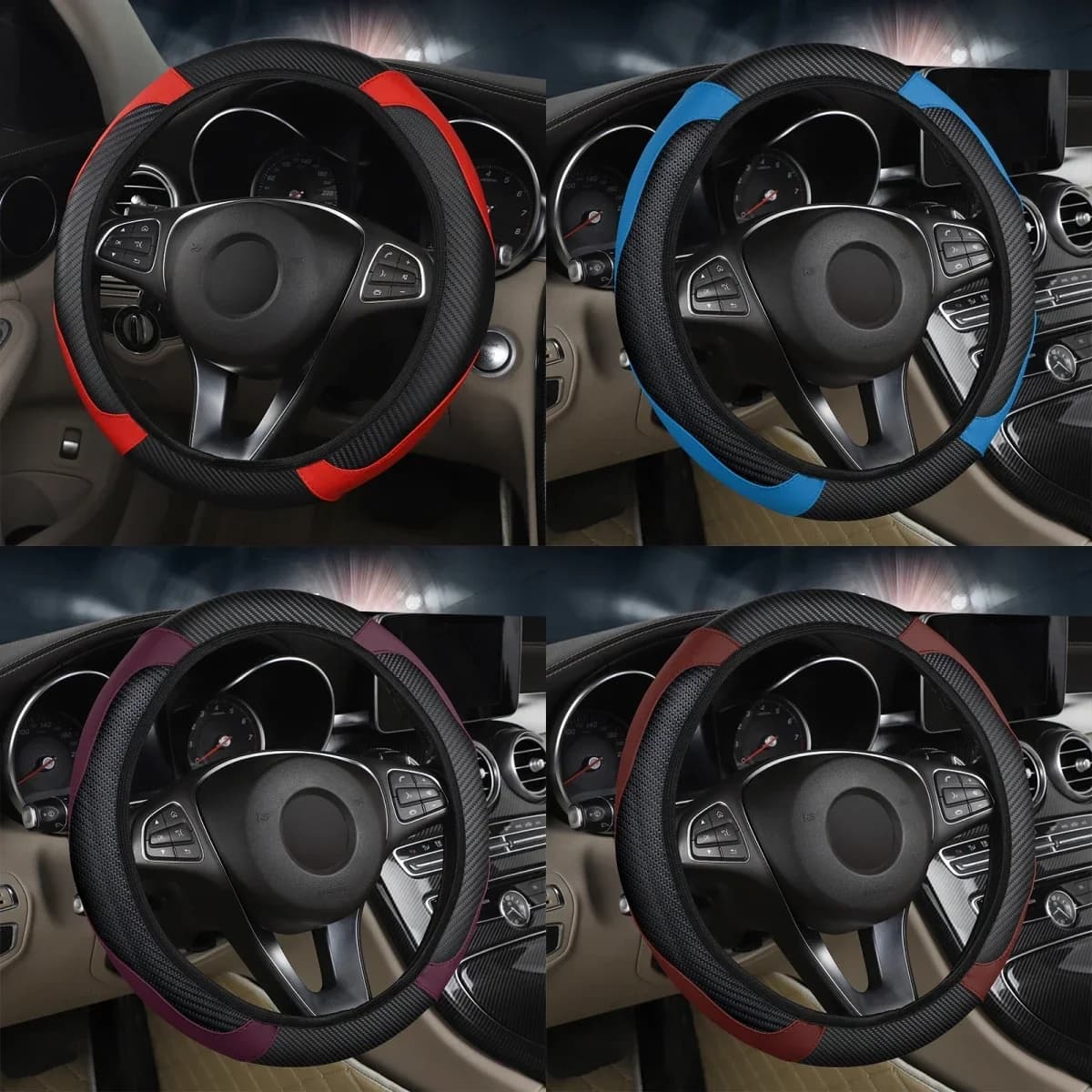 Coprivolante in Pelle PU Effetto Fibra di Carbonio Senza Anello Interno, Adatto per Volanti da 14,5-15 Pollici, Accessori Auto