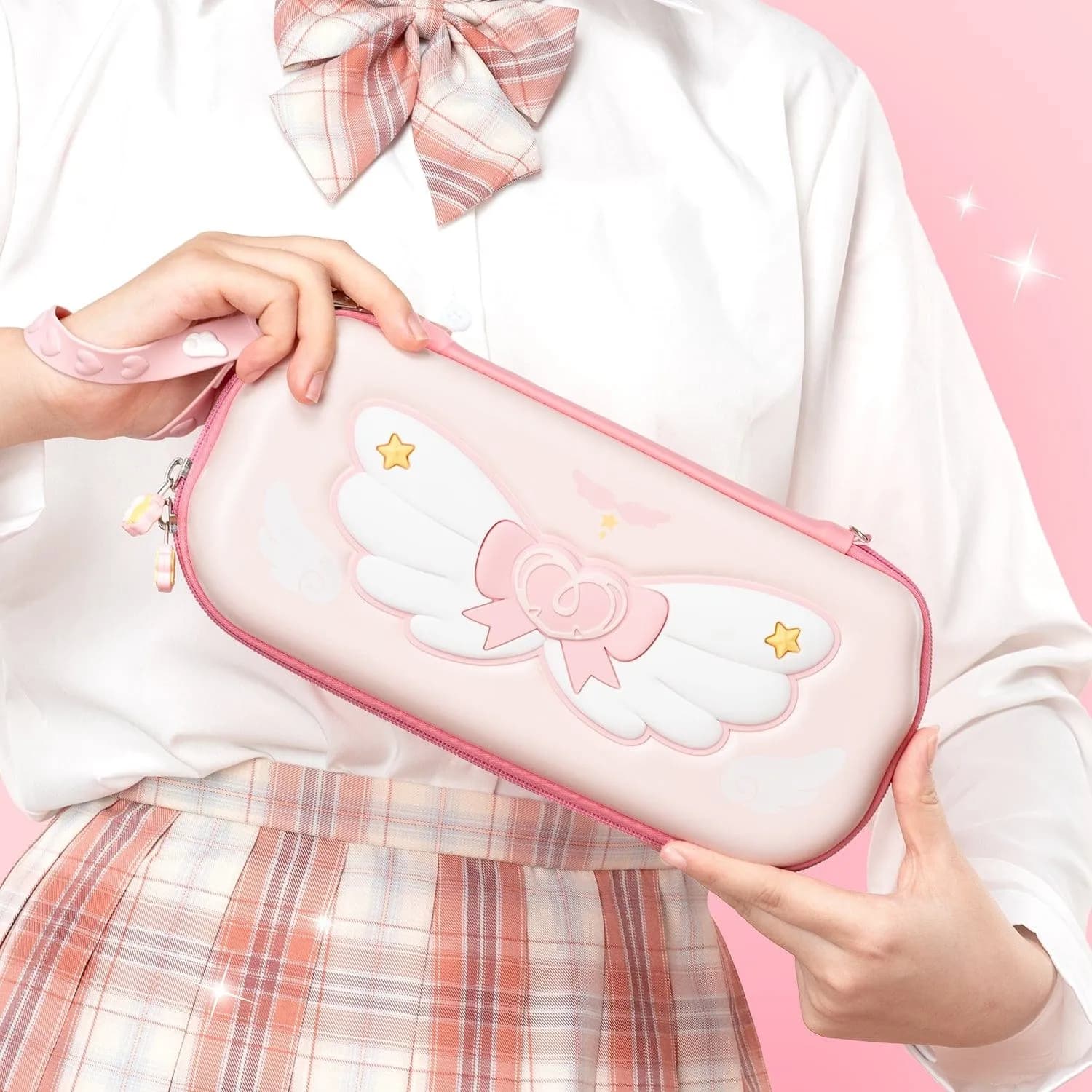GeekShare Custodia da trasporto compatibile con Nintendo Switch/OLED, borsa da viaggio rigida sottile rosa per accessori NS Star Wings