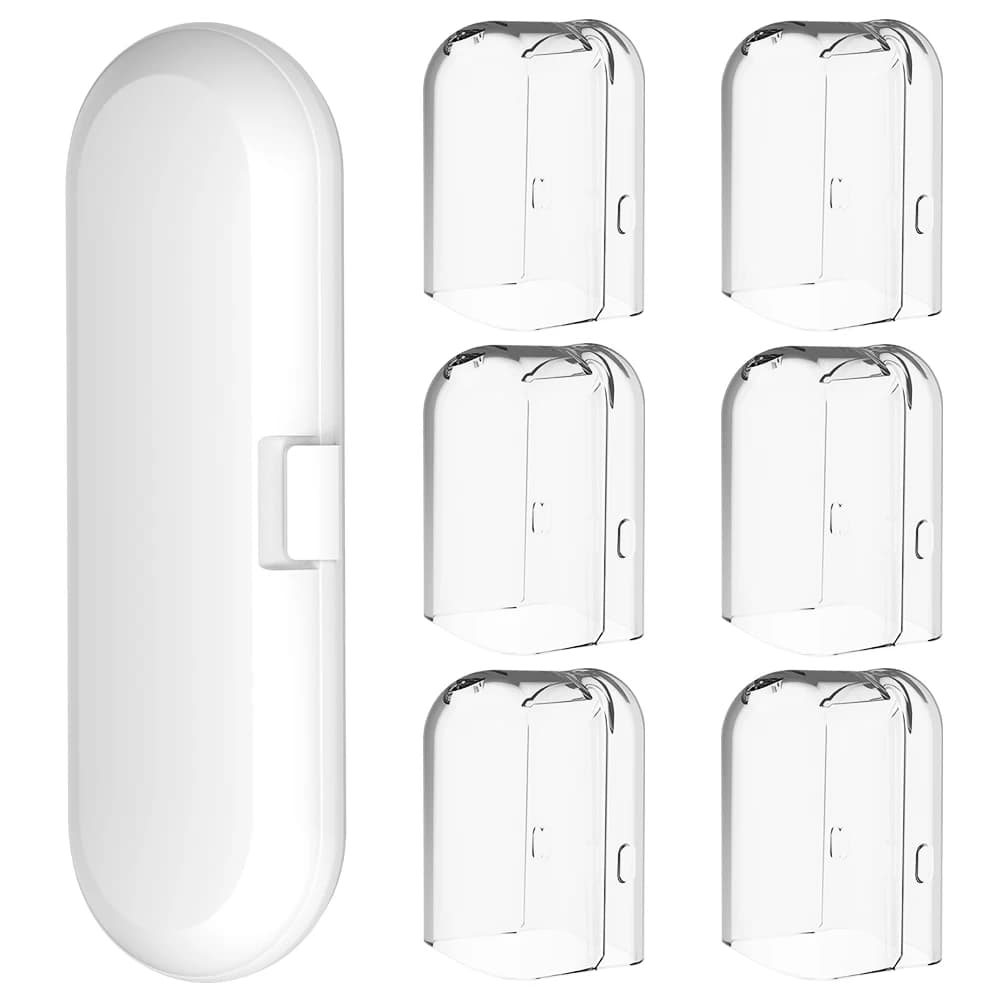 Reusable travel case for toothbrush and dust cover set of 6 heads, compatible with Philips Sonicare electric brushes