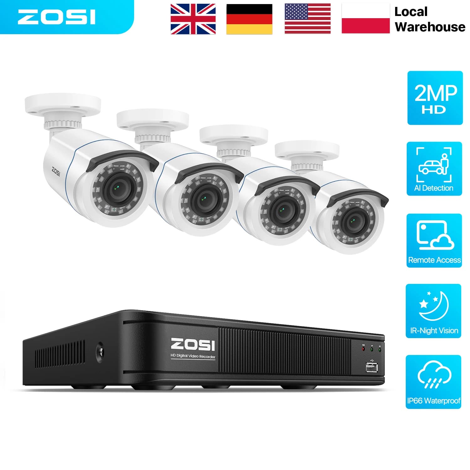 ZOSI 3K Lite Wired CCTV Security Camera System 5MP H.265+ 8-Channel DVR 80ft Night Vision 2MP Weatherproof Surveillance for Home Indoor/Outdoor
