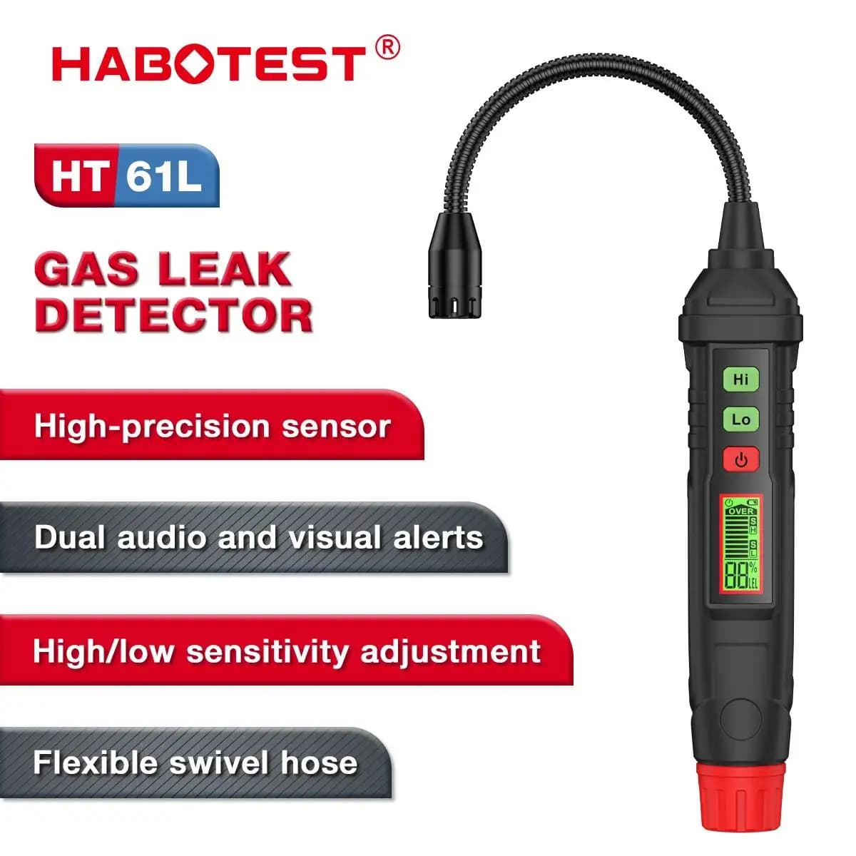 Habotest HT61L Versione aggiornata Rilevatore di fughe di gas Con display digitale Allarme sonoro multifunzionale Rilevatore di fughe di gas