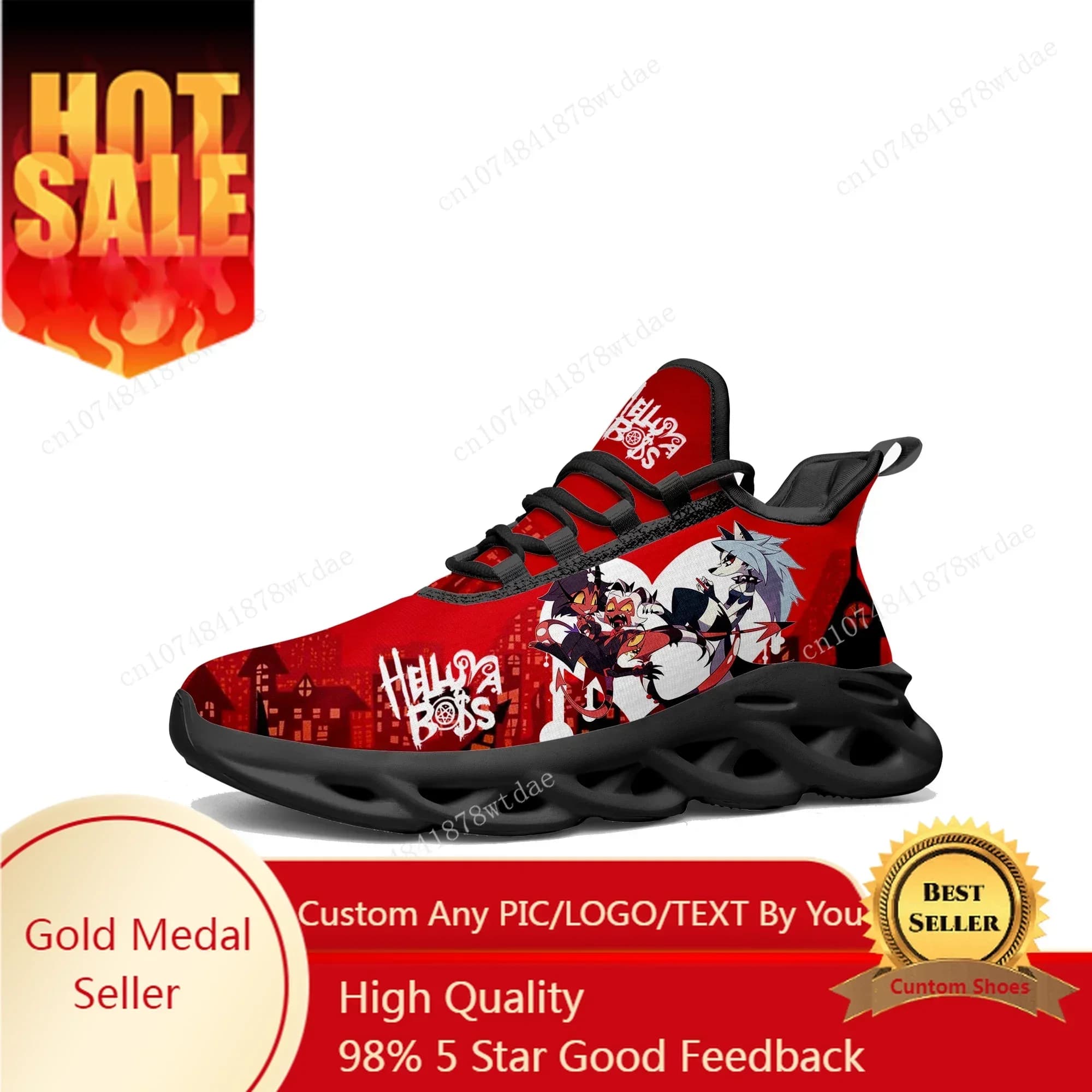 Boss Anime Cartoon Manga Comic Helluva Flats Sneakers Man Woman Teen Sports Running Shoes Custom mesh footwear