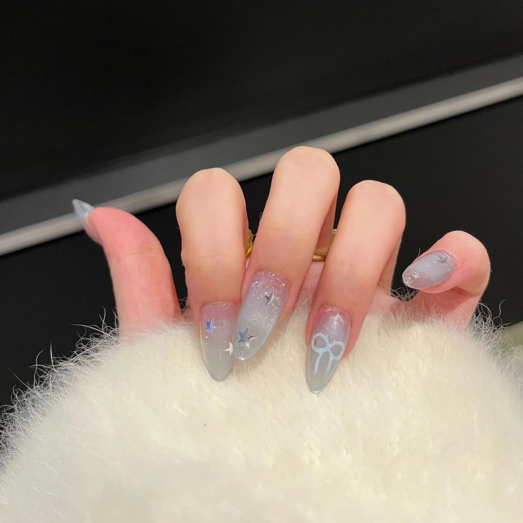 10 pieces of crystal naked cat's eye print on nail glitter diamond fingernails faux cute bowknot nail art shiny brief almond fake nails