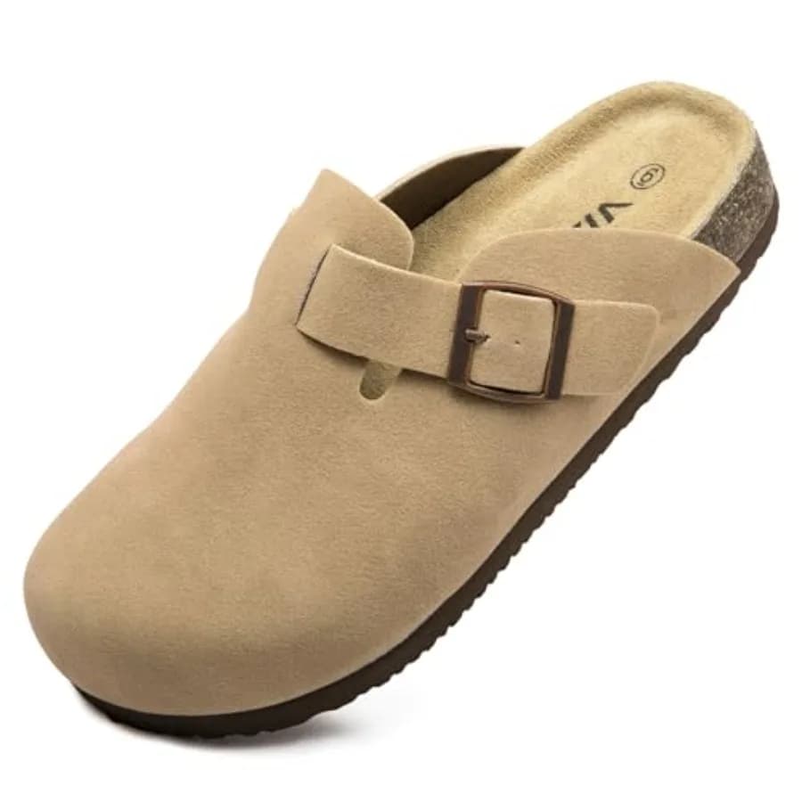 Zoccoli in camoscio, Sandali con plantare in sughero, Ciabatte comfort con supporto plantare, Ciabatte slip-on