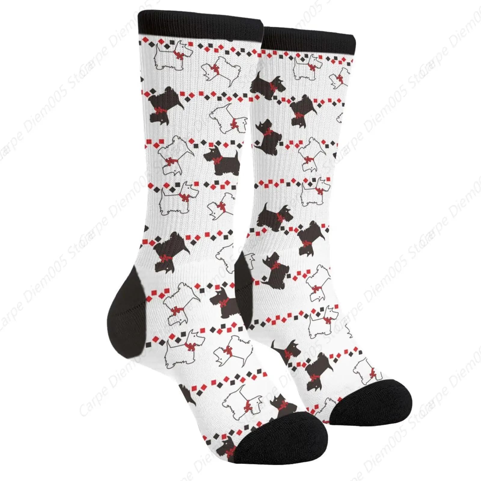 Cute Scotty Scottie Dog Scotty Scottish Terrier Sitting Dogs Fun Crew Socks Fashion Comfortable Men And Women Crazy Dress Socks