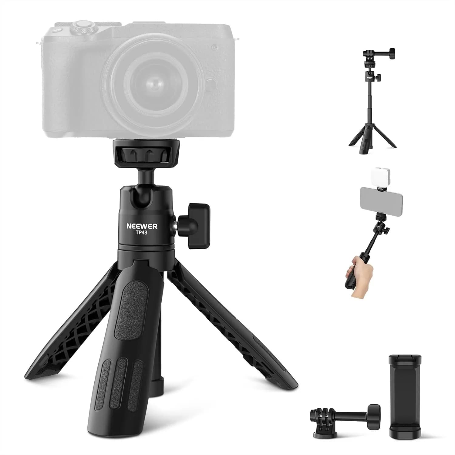 Mini Treppiede per Selfie da Scrivania per iPhone Android GoPro Insta360 DJI, Supporto Portatile per Fotocamera e Webcam con Testa a Sfera