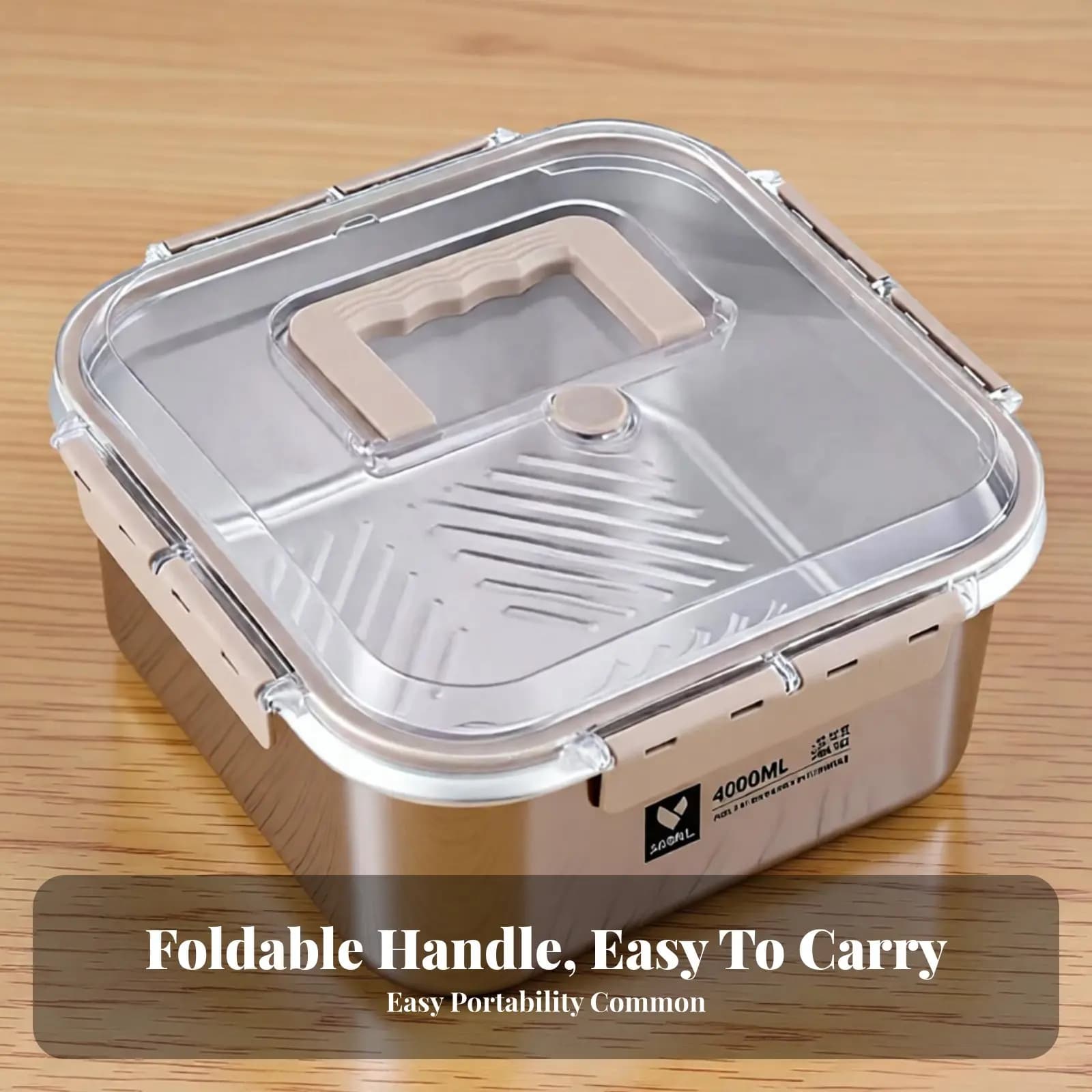 Contenitore per Pranzo in Acciaio Inossidabile 316 di Grado Alimentare, con Manico Portatile, Coperchio Ermetico, Bento Box per Esterni