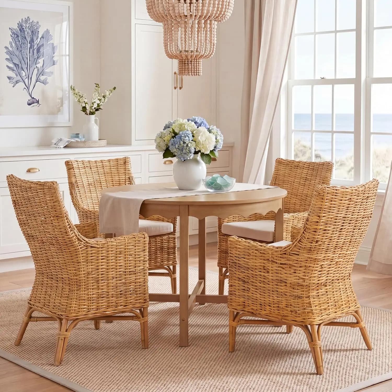 Rattan Cushion Accent Chair with Natural Woven Frame & Soft Seat, Living Room Bedroom Patio, Customized