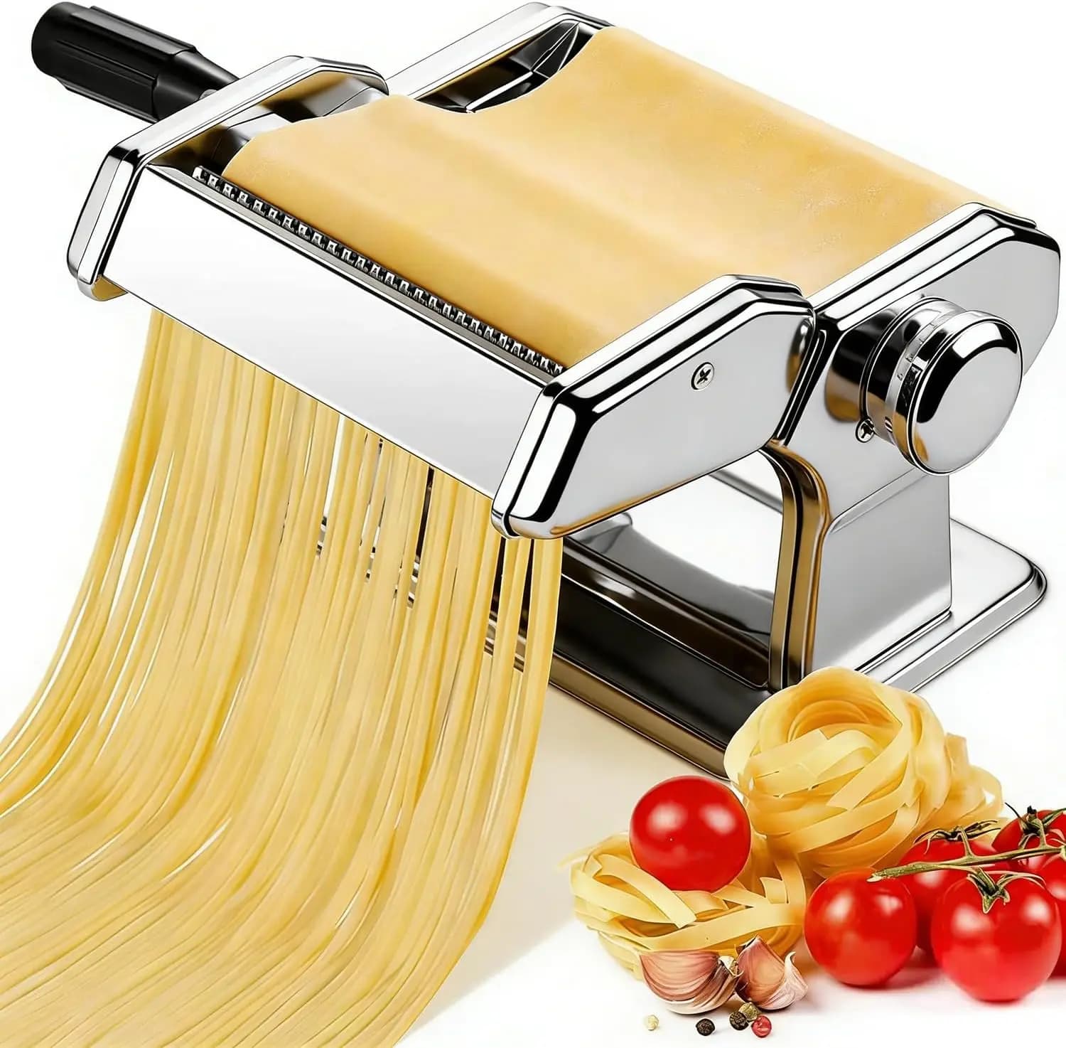Macchina Manuale per Fare la Pasta con 9 Impostazioni di Spessore Regolabili, Macchina per Pasta in Acciaio Inox per Pasta, Spaghetti, Fettuccine