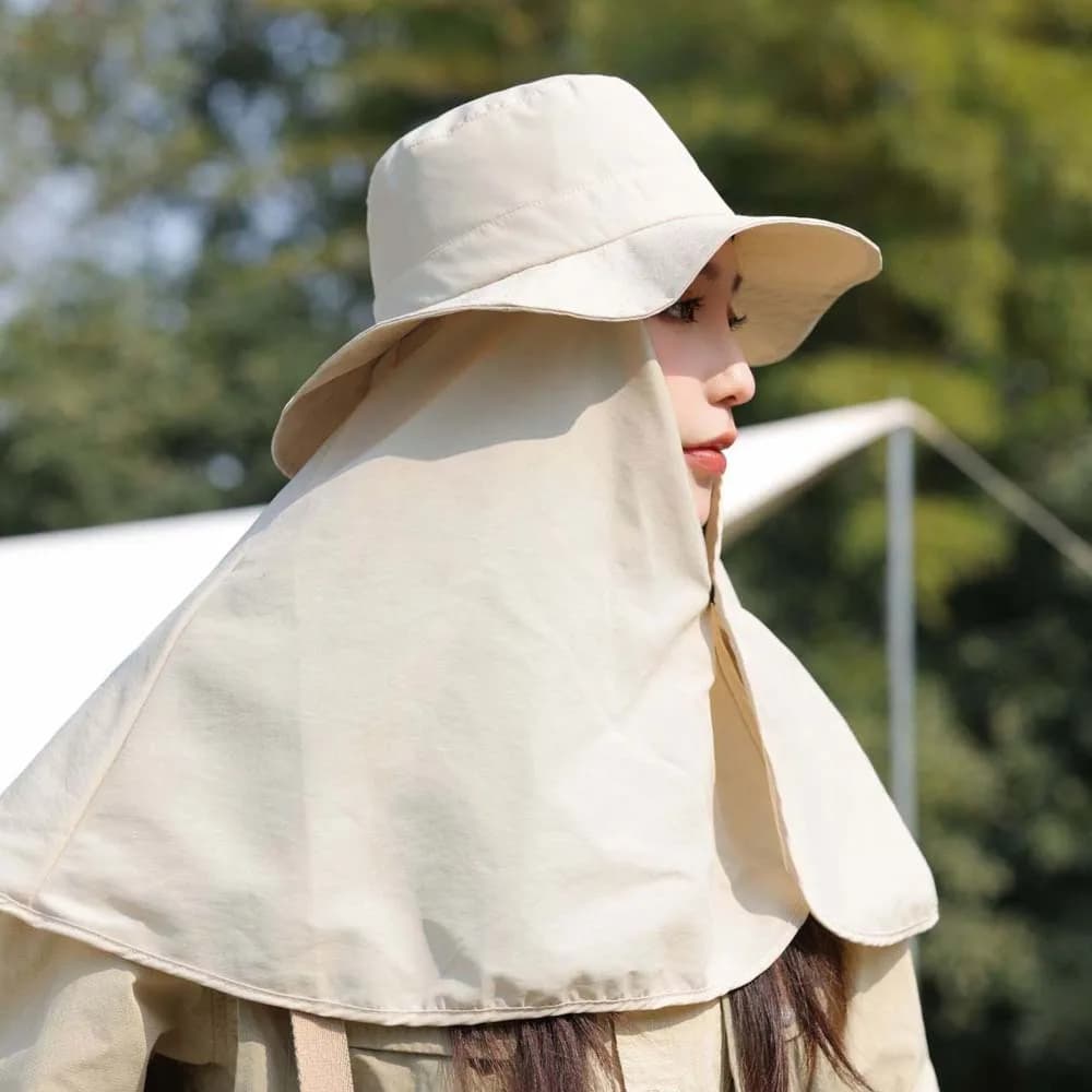 Ponytail Cap Wide Brim Shawl Fisherman Hat Breathable Bow Mountaineering Cap Visors UV Anti Hiking Bucket Hat Famale