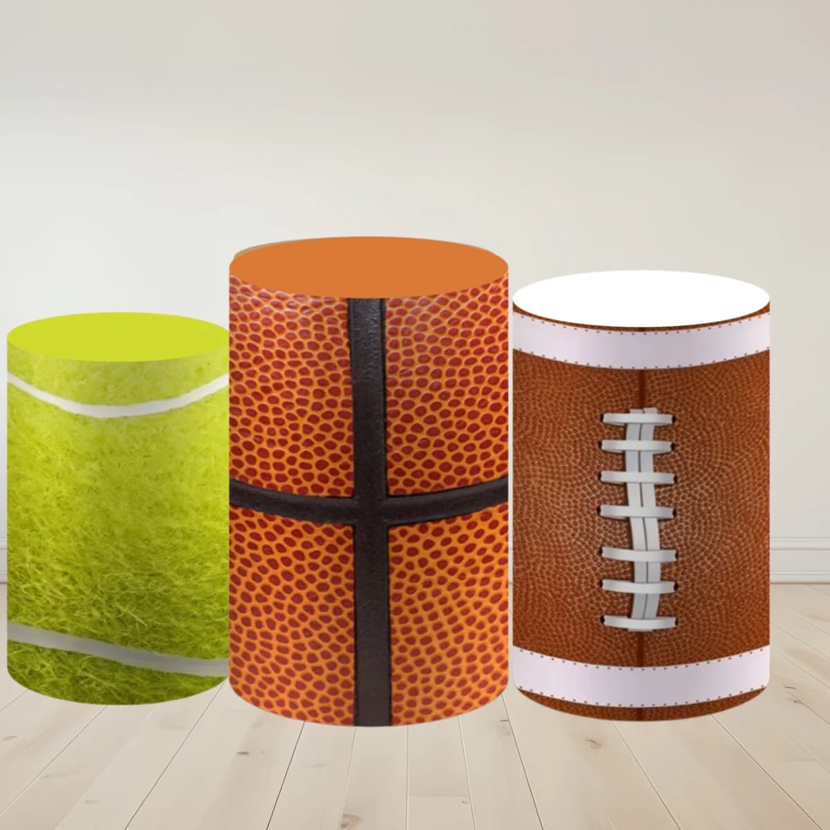 Sports Theme Cylinder Cover Basketball Football Tennis Ball Boy Birthday Stretchy Fabric Cake Stand Dessert Pedestal Backdrop