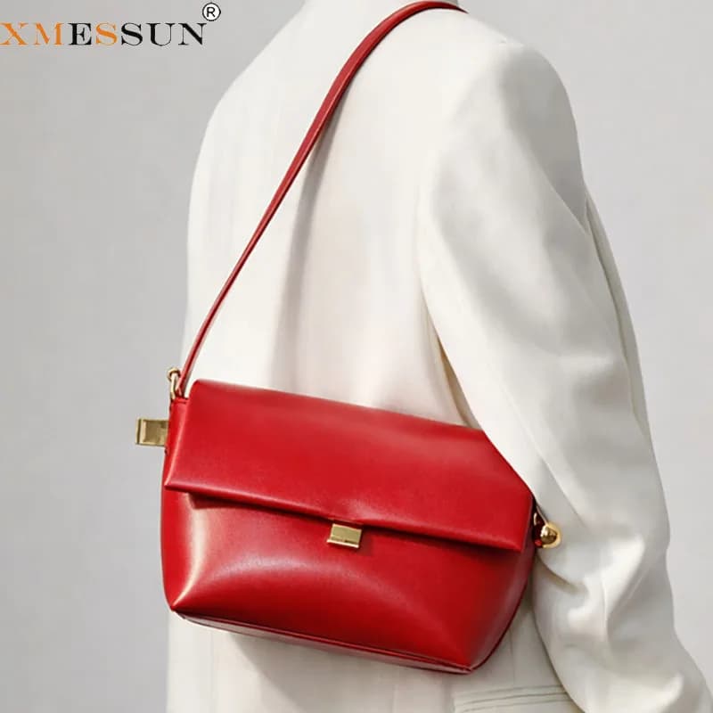 XMESSUN New Trendy Flap Shoulder Bag for Women,Fashion Soft Leather Top Handle Bag with Metal,Female Underarm Evening Bag ins