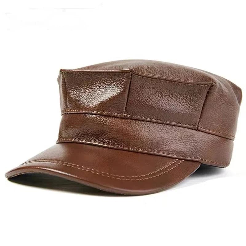 New wholesale Winter Thermal Genuine Leather Hats Woman Cap Cadet Cap Man Military hat Cowhide Leather Cap