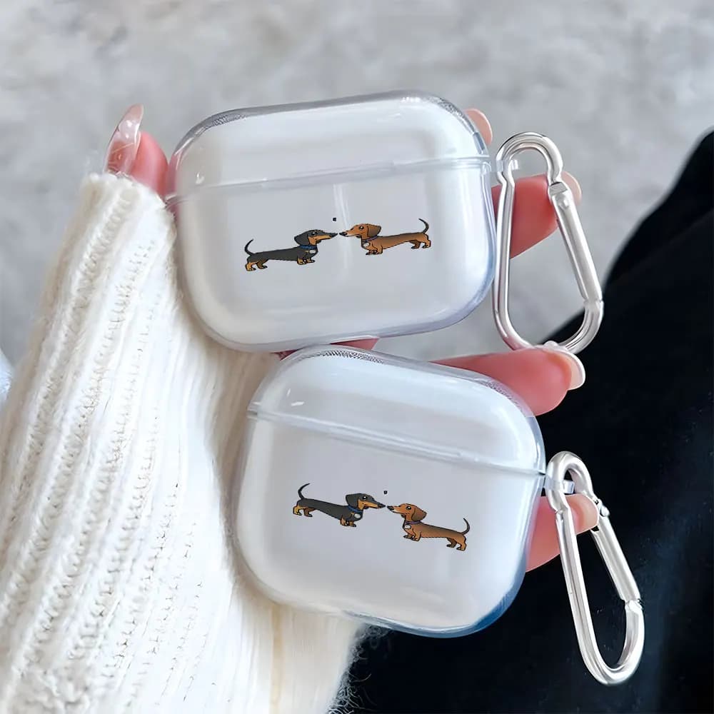 Cute Dachshund Dog Pattern Clear Earphone Case for AirPods Pro 3/Pro 2/Pro Earbuds Case For AirPods 4/3/2/1 TPU Protective Cover
