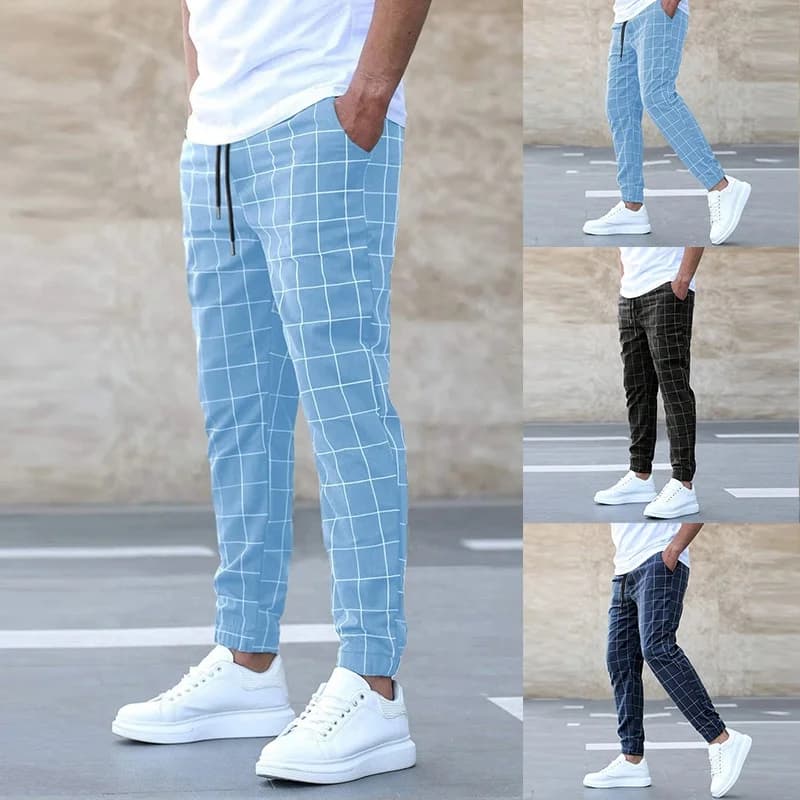Nuovi Pantaloni Casual da Uomo a Quadri 2026, Gamba Dritta con Cintura, in Cotone, Stile Streetwear Primaverile, per Giovani