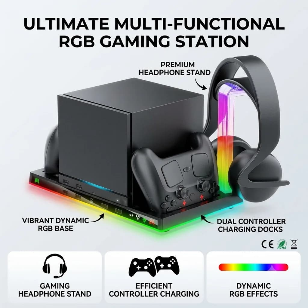 New Portable Heavy Duty All In One Fast Cooling Dock Charging Station With Headset Holder For Steam Machine Gaming Stand