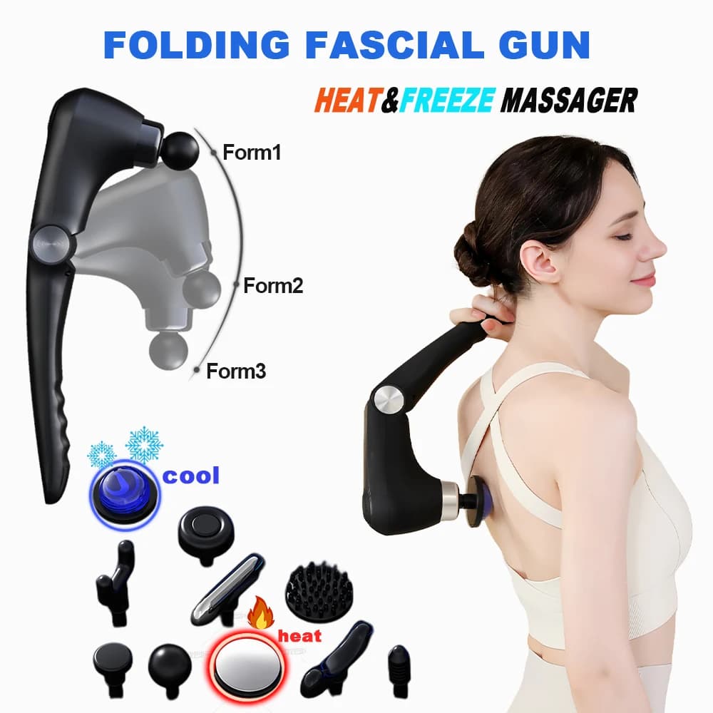Massage with wrap gun with hot and cold heads Adjustable Angles Portable massager for percussion back for fitness of neck body muscles