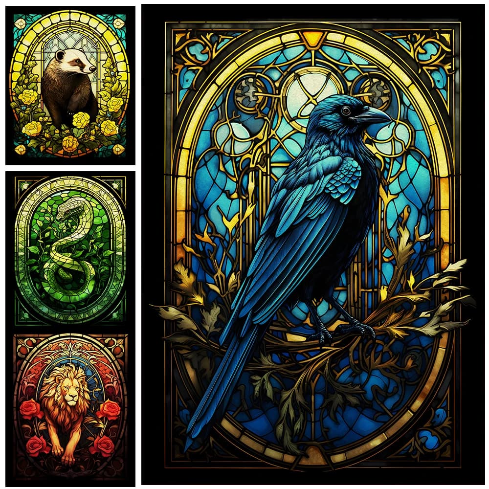Magic School Four Colleges Abstract Wall Art Canvas Painting Ravenclaw,Hufflepuff,Slytherin Wizard School Art Poster Print Decor