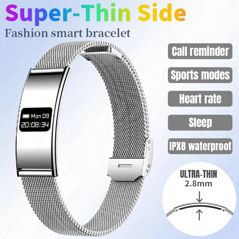 LIGE Smartwatch with Cardiac Frequency Monitoring, Blood Pressure, Pass Counter, Sports Fitness Tracker, Electronic Bracelet for Men and Women