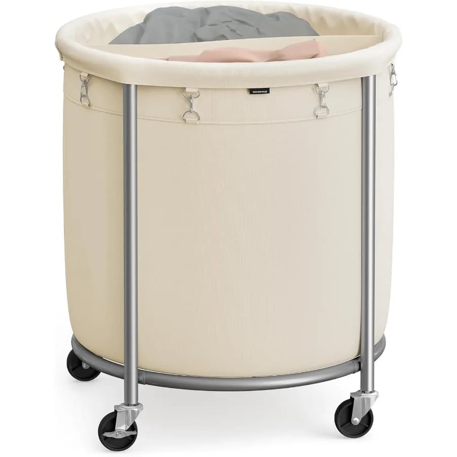 63,5 Gallon 240 Liter White Paper Basket with Wheels Round White Paper Mill for Heavy Duty With Steel Structure and Removable Bag 2 Lo