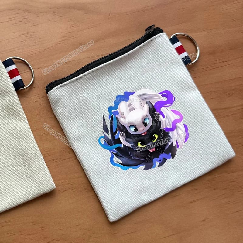 Mini Borsa Portamonete in Tela Anime Toothless, Portamonete con Cerniera Drago Luminoso Notturno, Custodia per Auricolari e Chiavi con Stampa Cartoon, Piccolo Portafoglio per Ragazzi e Ragazze