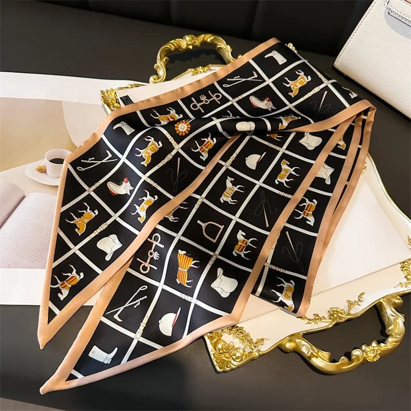 2025 Foulard Imprime Cheval Pour Femme, Long Bandeau En Satin Doux, Design De Luxe, Hijab De Bureau,14*147cm