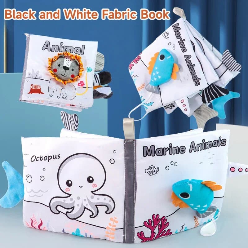 Libri Sensoriali in Stoffa per Neonati, Giocattoli Educativi per la Prima Infanzia, Libro Morbido con Suono Sfrigolante 0-12 Mesi, Giocattoli Educativi per lo Studio Cognitivo