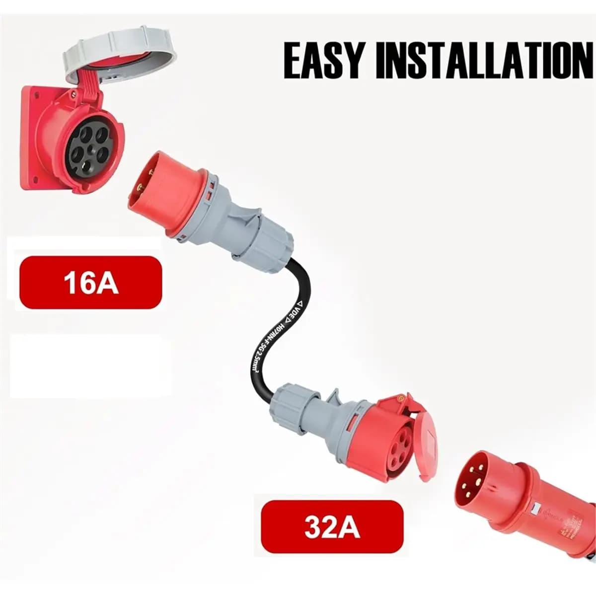 HITL 5 Pin Red 16A Male to 32A Female CEE-Adapter Gen Ev Charger Extension Cord Connector 400V Outlet