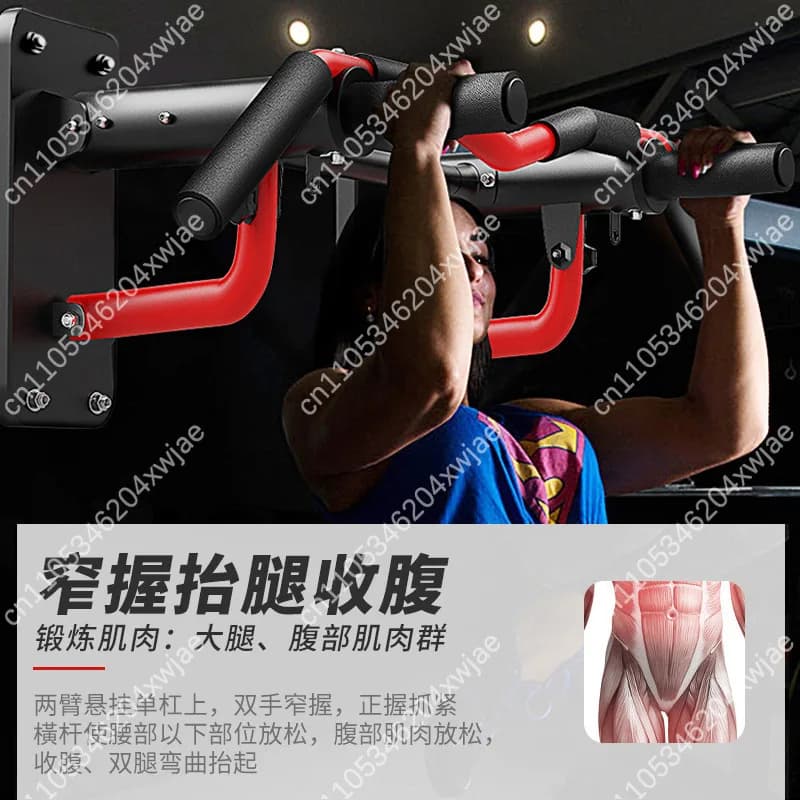 Multi-handle wall traction bar, robust construction for indoor training and mounting on boxing bag