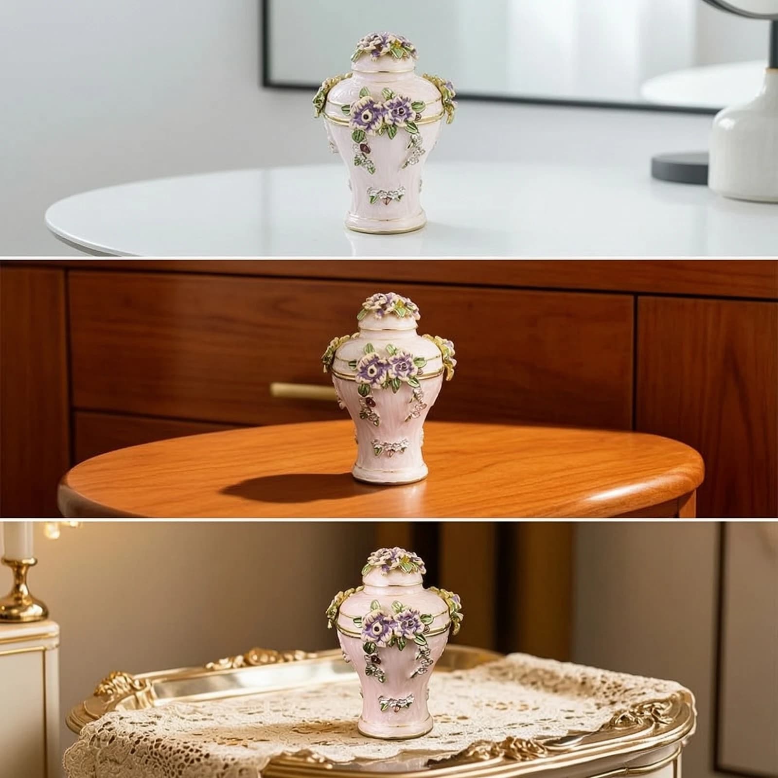 Jewelry Box with Hinged Lid Floral Trinket Box with Lid Glossy Decorative for Dresser, Vanity