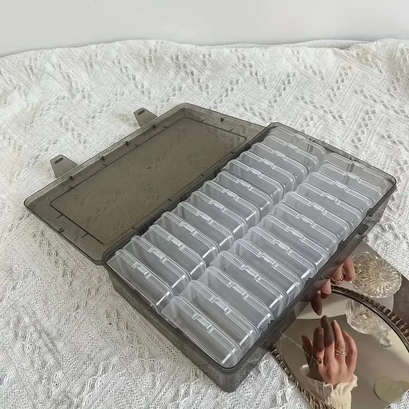 Scatola portaoggetti artigianale in plastica trasparente, scatola portaoggetti multifunzionale portatile, adatta per gioielli, perline, materiali artistici fai da te