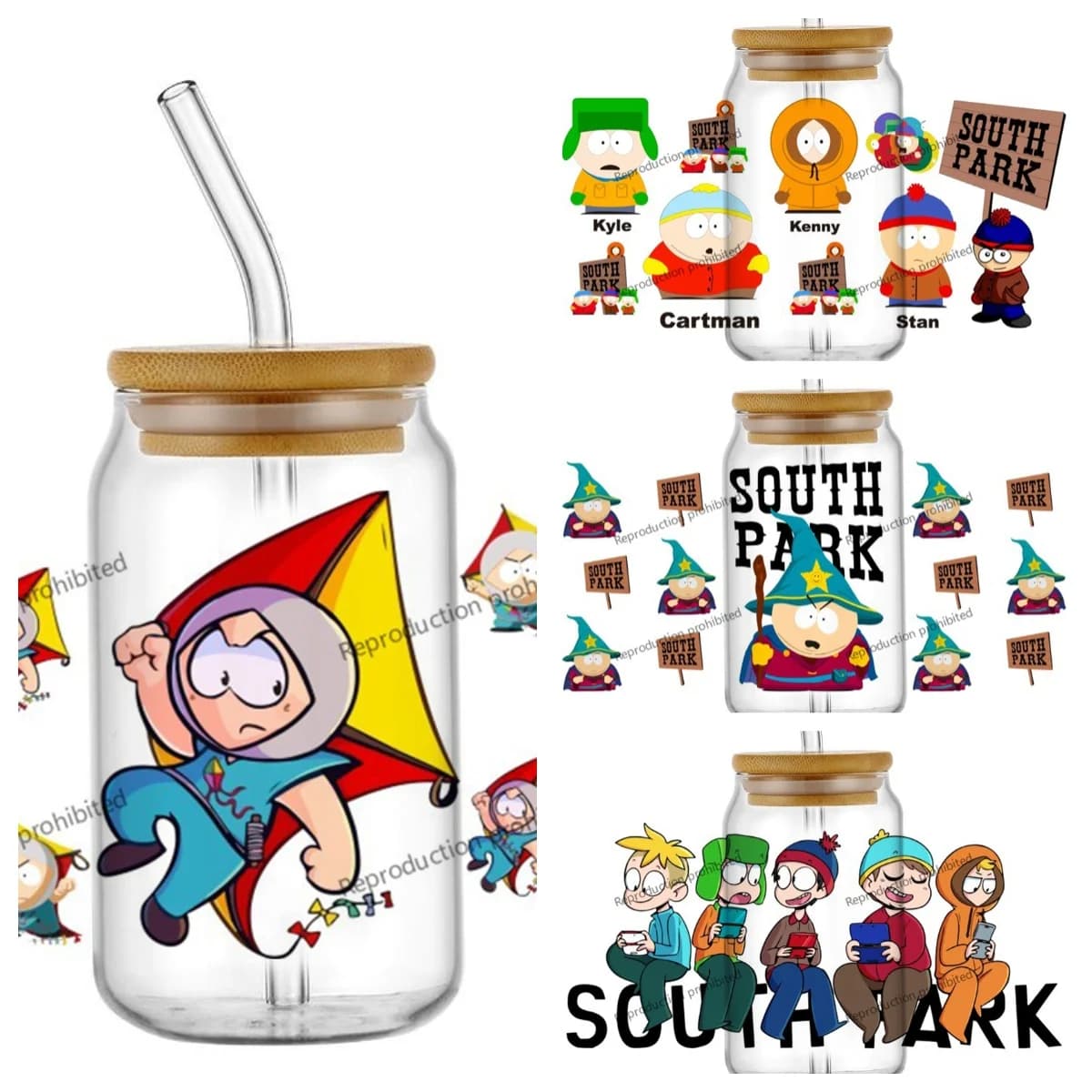 South Part UV DTF Cup Wraps for 16 oz Waterproof UV DTF Transfer Sticker Glasses Cup FAI FROM TE Cartoon Decal Wrap