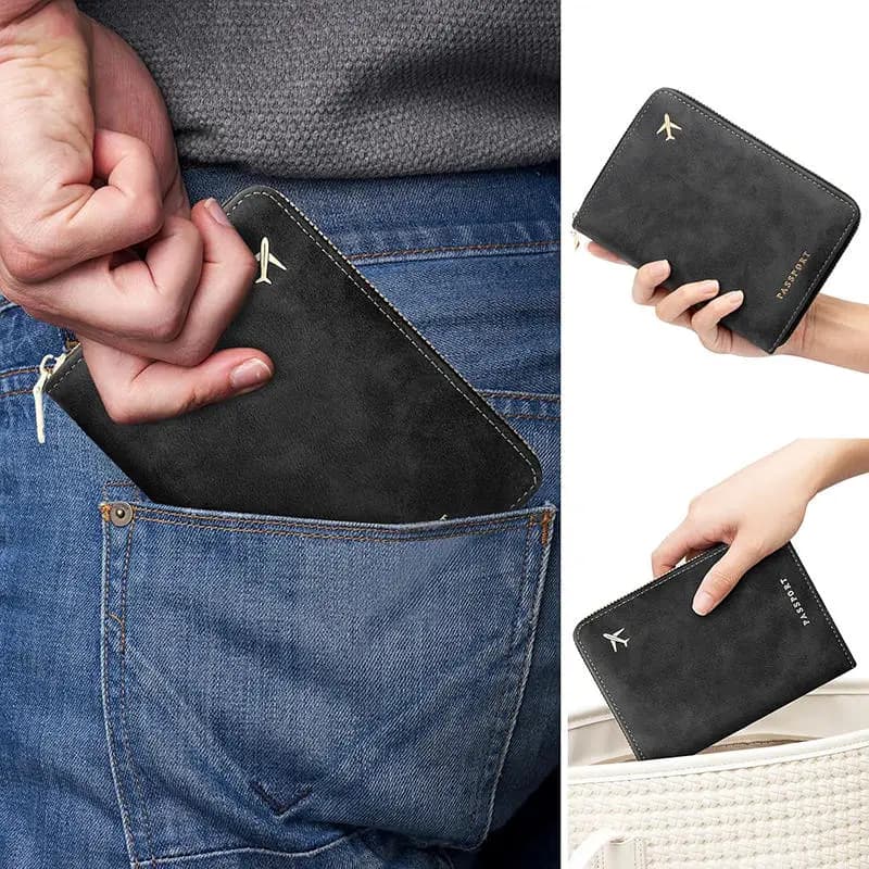 Zipper Thickened PU Anti-Theft Blocking Passport Wallet Slim Travel Organizer Card Holder Document Storage Bag Travel Accessory